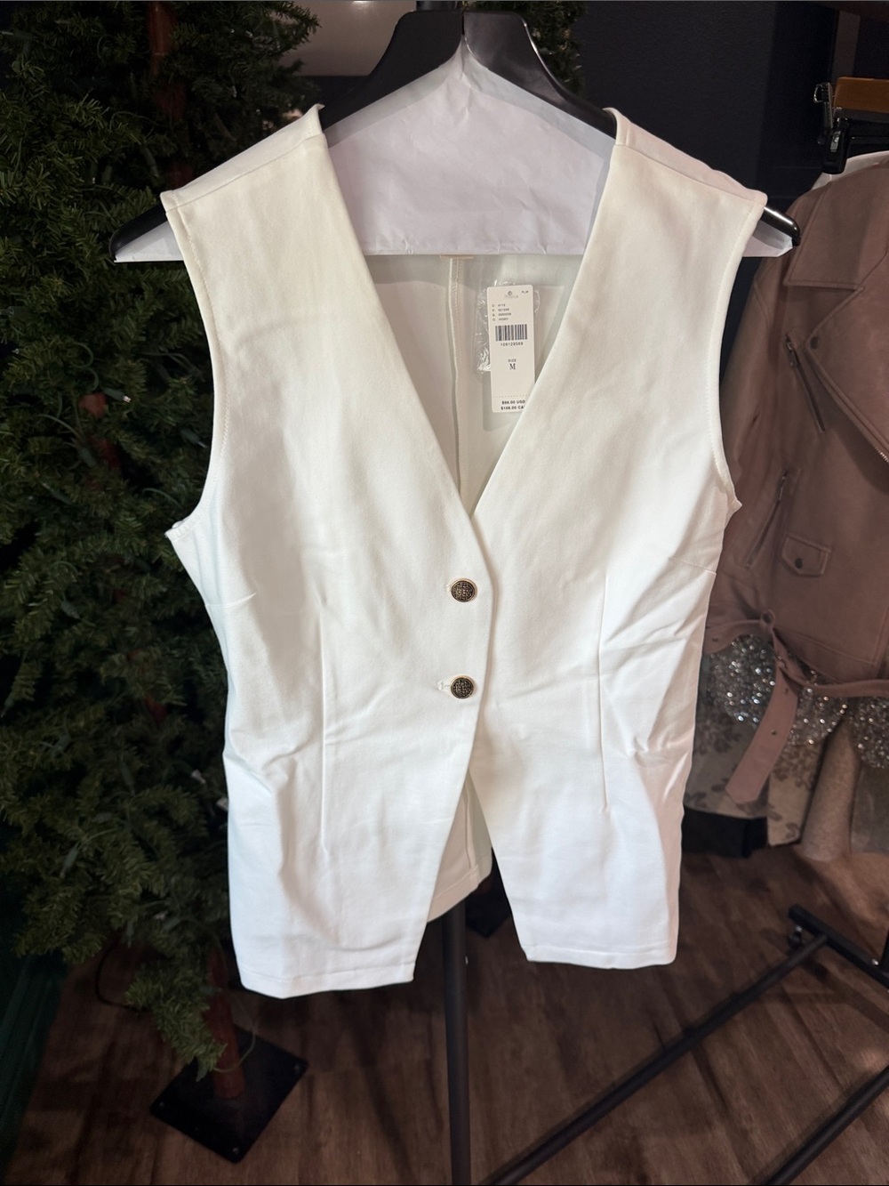 dolan White Sleeveless V-Neck Button Vest
